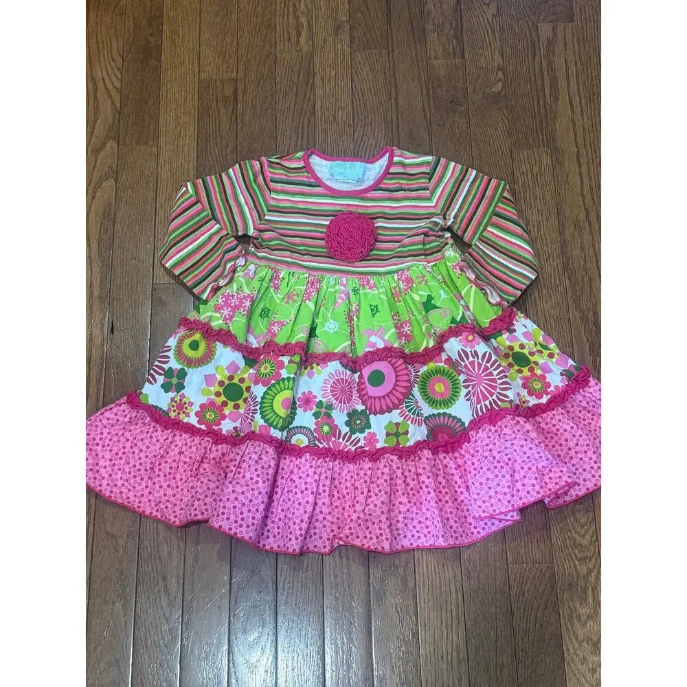 Sage & Lilly Girls Tiered Ruffle Dress Size 3T Pink Green Floral Boutique